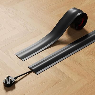 PVC Cord Covers for Wires on Floor, Floor Cord Cover, Cuttable, Self-Adhesive, Decorative Cable Protector, for Ceiling, Corner, Wall(Black,3.8x500cm/1.5x197in)