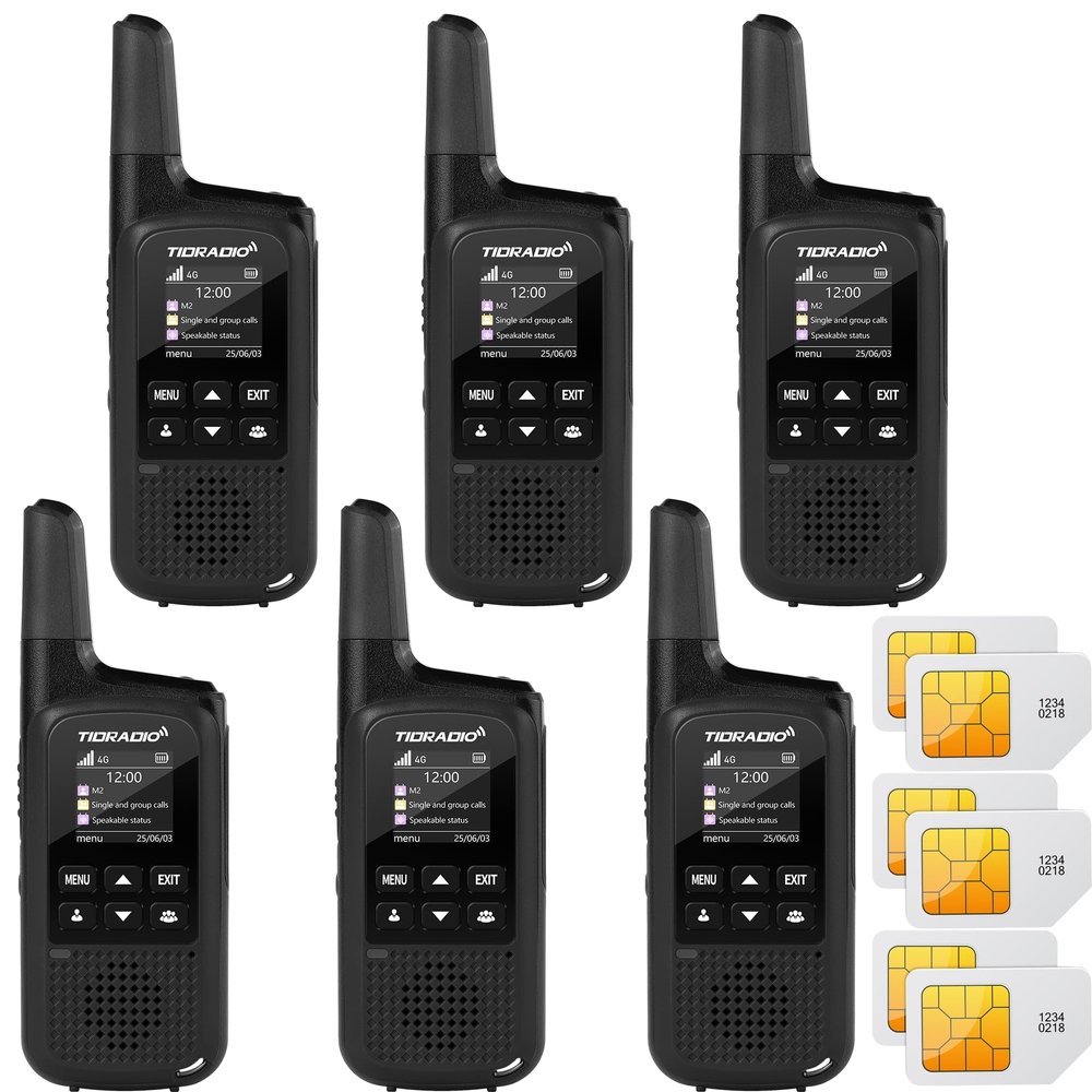 TIDRADIO TD-M2 Rapid Global 4G LTE Walkie Talkies Unlimited Range with SIM Cards, Manage via APP, Long Distance Nationwide PoC Two Way Radios for Family, Logistics, Truck Fleet, Mall, 6 Pack