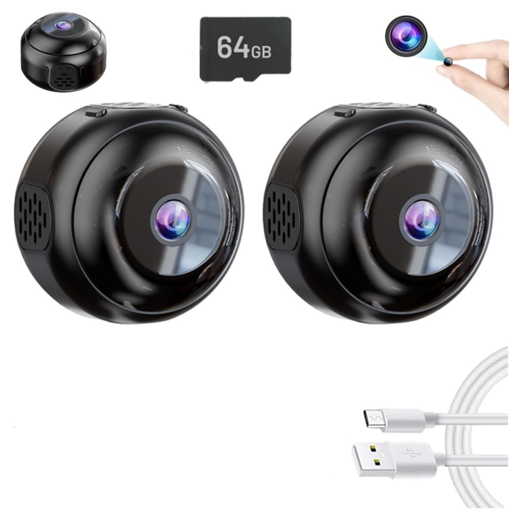 Hidden Camera HD Night Vision, No Wifi or Electricity Required, Security Mini Camera, Tiny & Installs in 1 Second, Remote Real-Time Viewing for Indoor Outdoor, Includes 64GB Memory Card (2pcs)