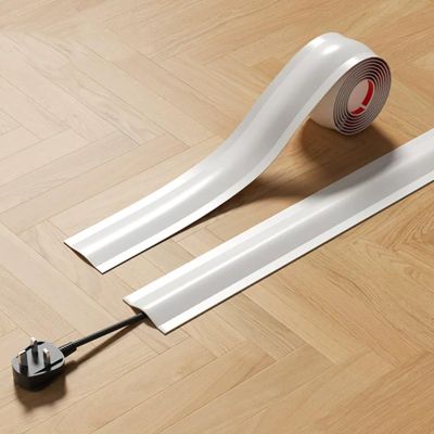 PVC Cord Covers for Wires on Floor, Floor Cord Cover, Cuttable, Self-Adhesive, Decorative Cable Protector, for Ceiling, Corner, Wall(White,5.5x500cm/2x197in)