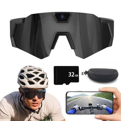  4K HD POV Baseball Glasses with Camera, Outdoor Sports Sunglasses for Men & Women, Smart Video Recording Glasses with 16/32/64/128GB Memory Card for Outdoor Action Cycling Hiking (Black-B,32GB)