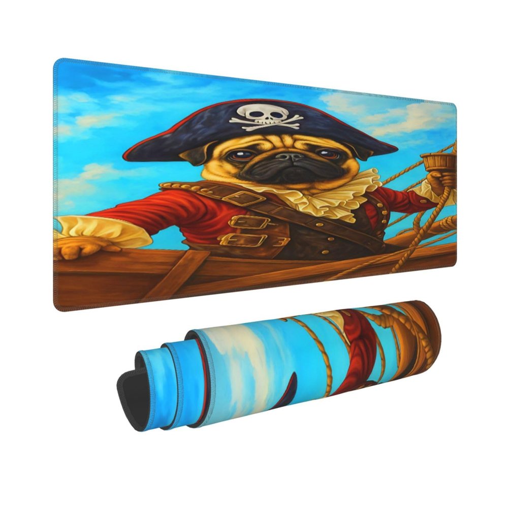 Sturin Pirate Pug Dog Mouse Pad Large Mousepad Non Slip Desk Mat Print Mouse Mat for Gaming 11.8X31.5 in