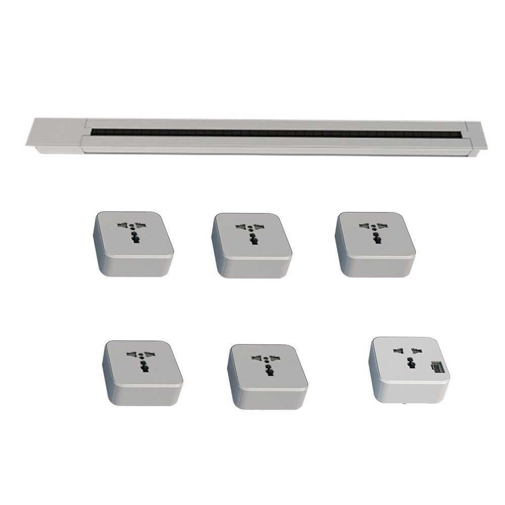 FFDSDUH Power Strips Kitchen Power Strip, Embedded Switch, Concealed Rail Slide Socket Suitable for Home and Office(Silver,100CM)