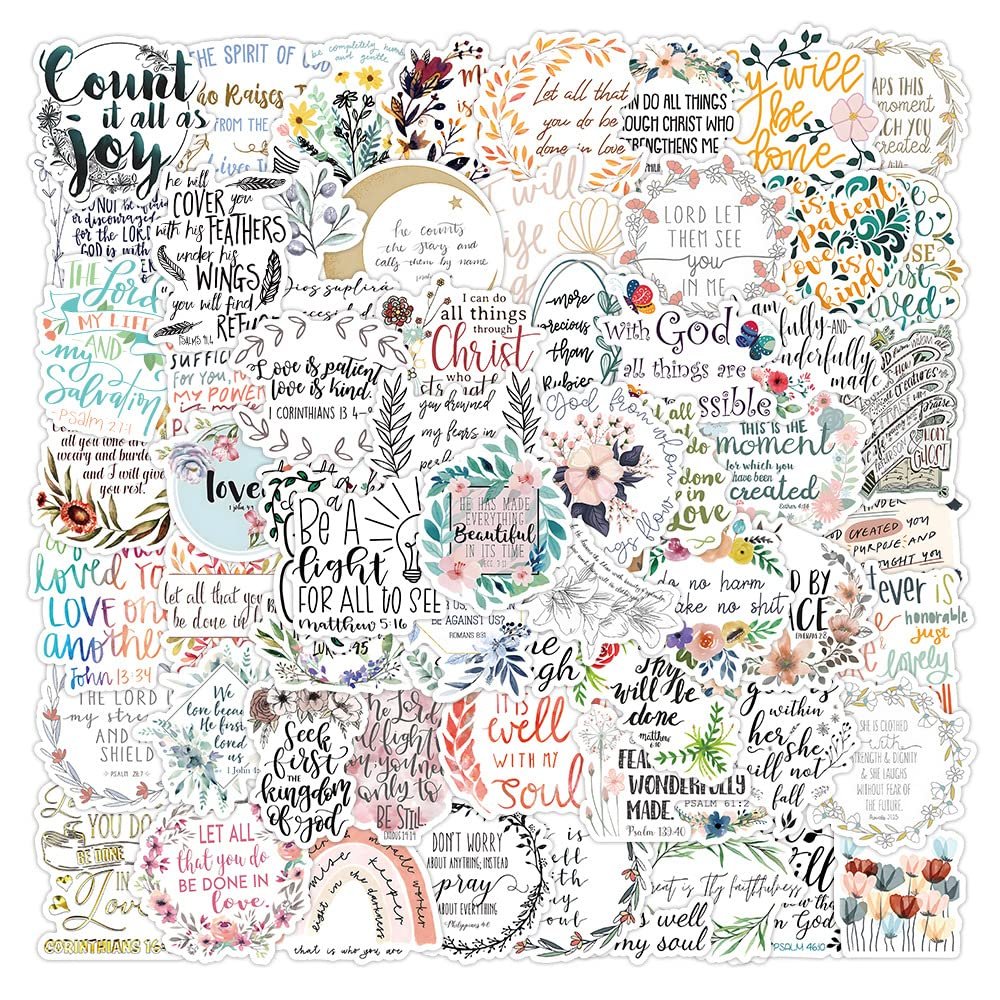 100 Pcs Bible Verse Stickers Inspired Christian Stickers for Adults Faith Jesus Bible Religious Vinyl Waterproof Stickes for Water Bottles Laptops Phone Luggage Guitar