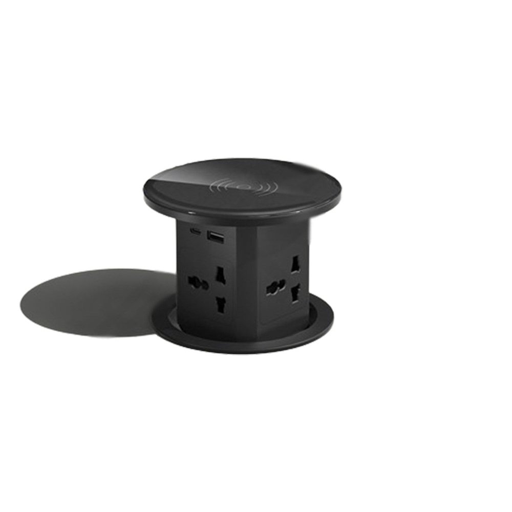 FFDSDUH Power Strips Lifting Socket, Wireless Charging Embedded Vertical Multi-Function, Damping Hydraulic Intelligent(Black,Charging)