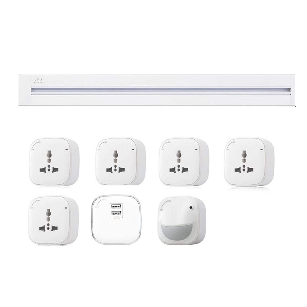 FFDSDUH Power Strips Removable Track Socket, Anti-Electric Shock, Household Kitchen Movable Sideboard(White,100cm)
