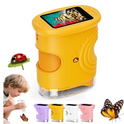 2026 Upgraded Portable Mini Pocket Microscope with 4k 2.0" Screen, 1000X Handheld Microscope, Digital Magnifying Glass Scope Science Kits for Home School Lab(Yellow)
