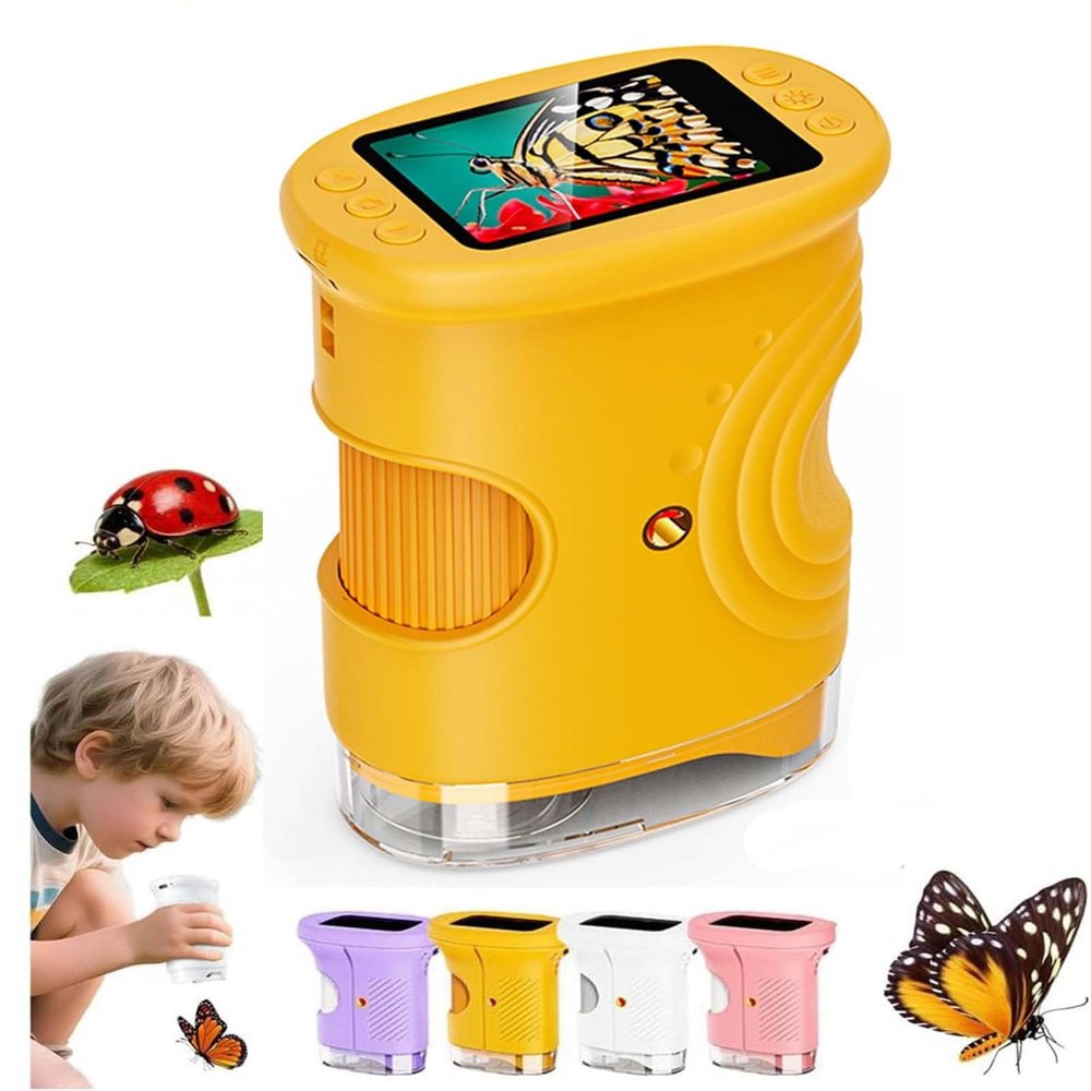 2026 Upgraded Portable Mini Pocket Microscope with 4k 2.0" Screen, 1000X Handheld Microscope, Digital Magnifying Glass Scope Science Kits for Home School Lab(Yellow)