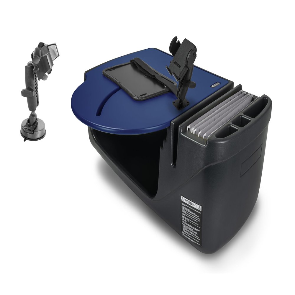AutoExec Roadmaster Car Desk for Your Vehicle Workstation and Mobile Office, Blue, with Phone Mount, Suction Phone Mount
