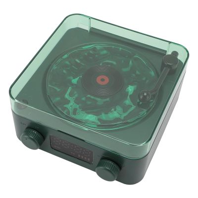 ASHATA Record Player Style Speaker, Multifunctional Design 3 in 1 Stereo & Bass Night Light Function PC Speaker w Mic, for Gaming Online Learning Bedrooms Living Rooms Offices (Dark Green)