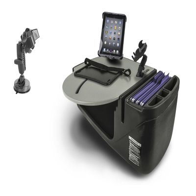 AutoExec Roadmaster Car Desk for Your Vehicle Workstation and Mobile Office, Grey, with Phone Mount, Tablet Mount and Suction Phone Mount