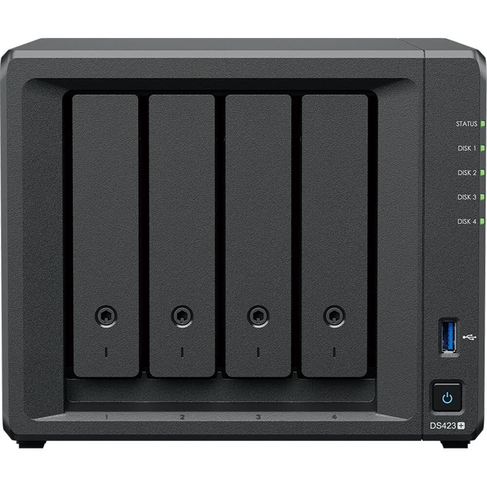 Synology DiskStation DS423+ NAS Server with Celeron 2.0GHz CPU, 6GB Memory, 32TB HDD Storage, 1TB M.2 NVMe SSD, 2 x 1GbE LAN Ports, DSM Operating System