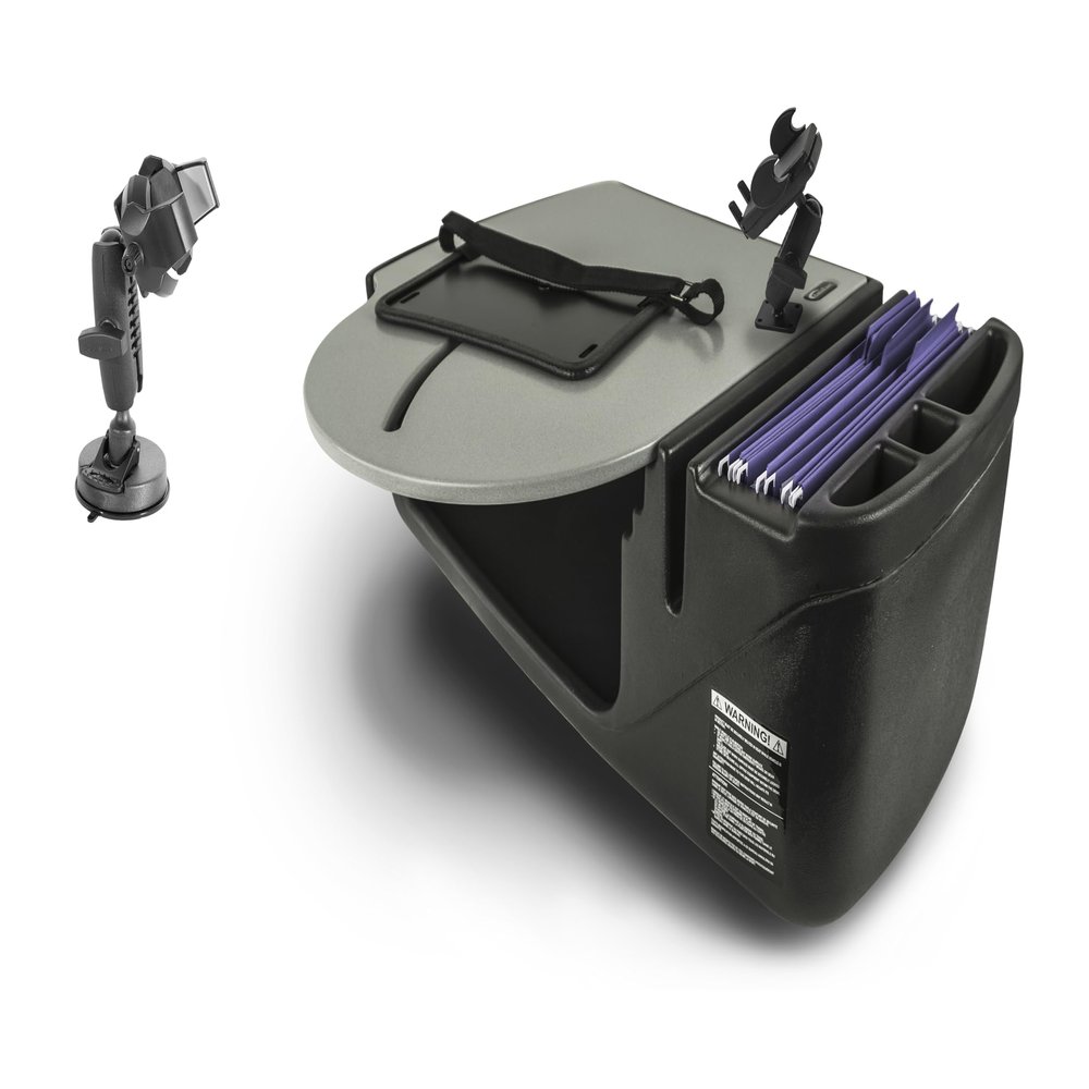 AutoExec Roadmaster Car Desk for Your Vehicle Workstation and Mobile Office, Grey, with Phone Mount, Suction Phone Mount