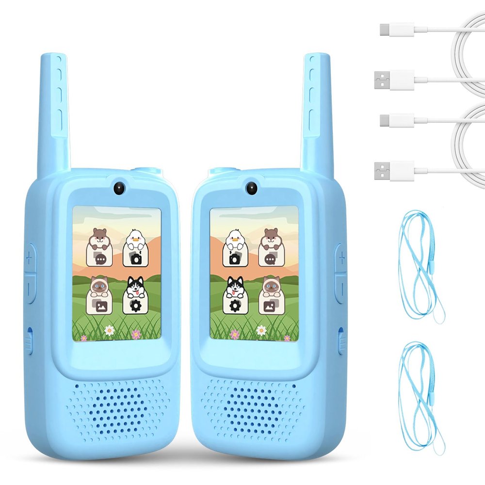 Denash Video Walkie Talkies, 2PCS Handheld 2 Way Talk Radio with 2.0inch Screen & 500m Range, Rechargeable Video Intercom for Outdoors