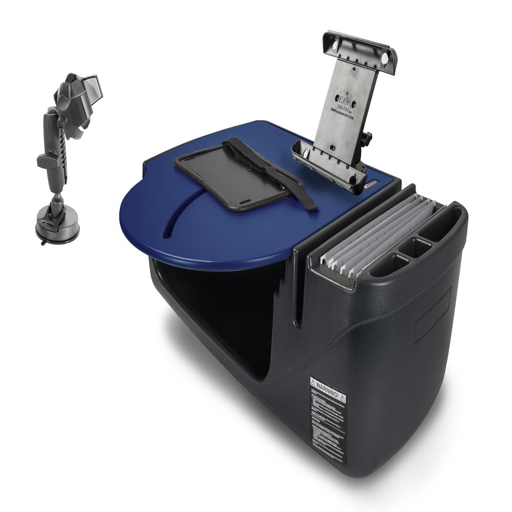 AutoExec Roadmaster Car Desk for Your Vehicle Workstation and Mobile Office, Blue, with Tablet Mount and Suction Phone Mount