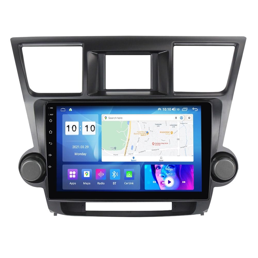 Android Car Stereo for Toyota Highlander 2007-2013,10 inch IPS Touchscreen with Upgrade Wireless CarPlay & Android Auto,WiFi/GPS,Support SWC and Subwoofer,4-Core 2G+32G