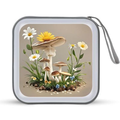BTCOWZRV Mushrooms And Flowers CD Case Hard Plastic 40 Capacity DVD Case Holders Wallet Portable Zipper CD Case DVD Storage Binder Disc Storage Organizer for Car Home Office Travel