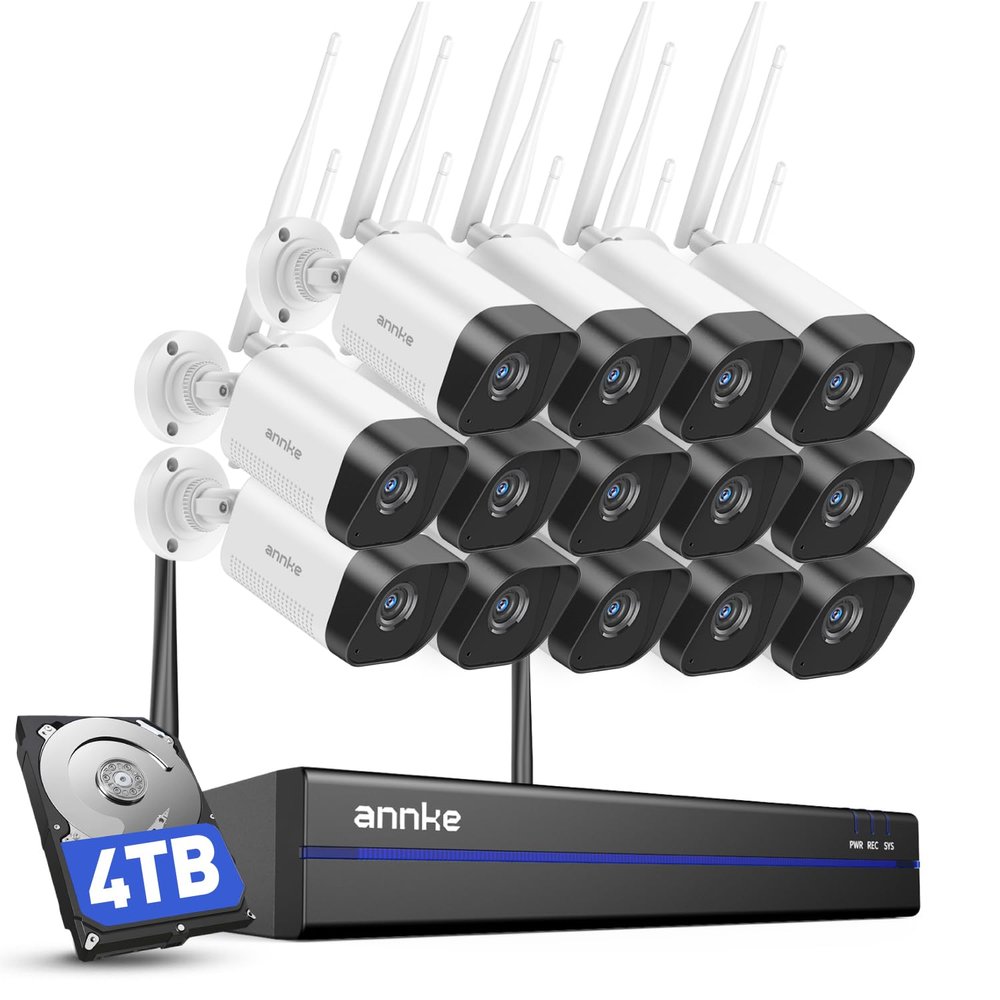 ANNKE 16CH 4K Wireless Security Camera System, Expandable 4K NVR with 14 X 8MP Outdoor Cameras, 4TB HDD, Dual-Band WiFi, Two-Way Talk, Human Detection, 24/7 Recording, IP66 Weatherproof