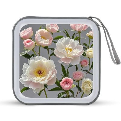 BTCOWZRV Peony Flowers Rose CD Case Hard Plastic 40 Capacity DVD Case Holders Wallet Portable Zipper CD Case DVD Storage Binder Disc Storage Organizer for Car Home Office Travel