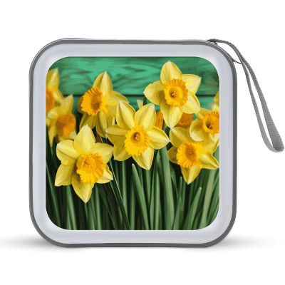 BTCOWZRV Yellow Daffodils Flowers CD Case Hard Plastic 40 Capacity DVD Case Holders Wallet Portable Zipper CD Case DVD Storage Binder Disc Storage Organizer for Car Home Office Travel