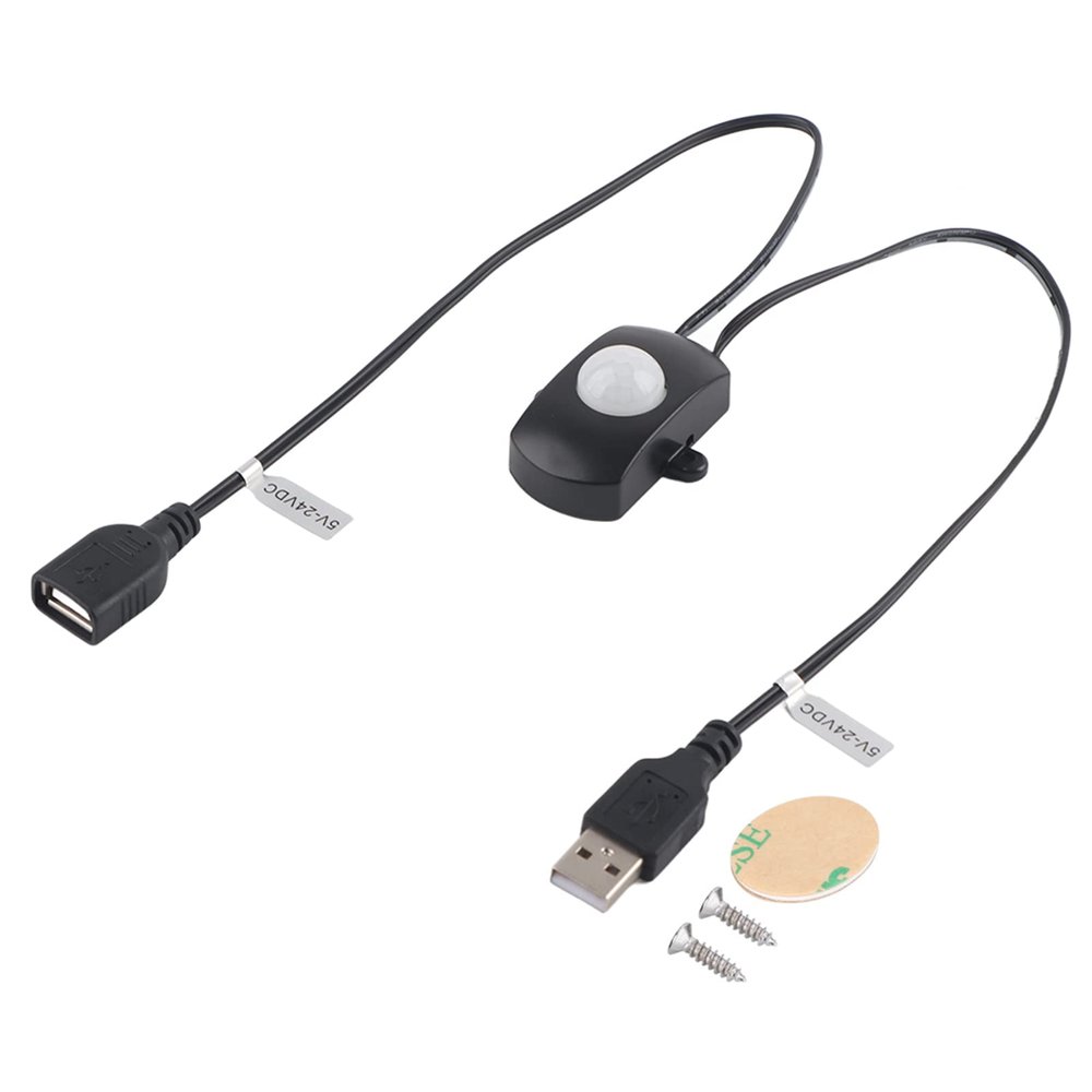 KANASI PIR Motion Sensor Swi tch 2A DC 524V PIR Infrared Motion Sensor Detector Automatic LED Strip USB Interface for DIY LED Lighting (Black)