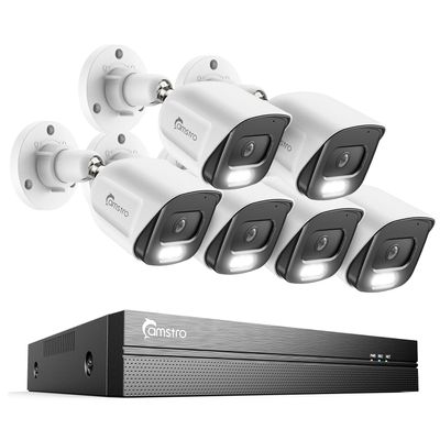 CAMSTRO 6Pcs 5MP PoE Security Camera System with 4K 8CH NVR, AI Human/Vehicle/Pet/Parcel Detection, 100ft Night Vision, H.265+, IP67 Metal Cameras, 24/7 Recording & Remote Access, No HDD - White