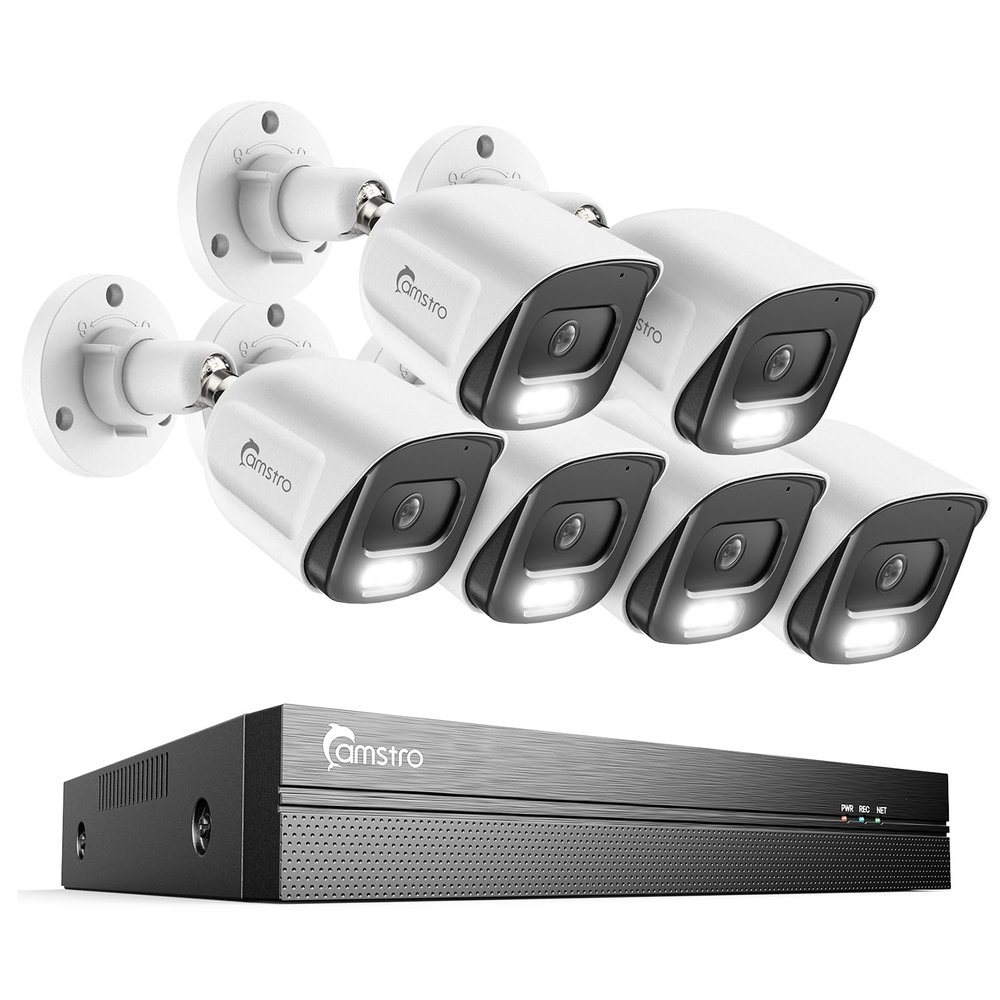 CAMSTRO 6Pcs 5MP PoE Security Camera System with 4K 8CH NVR, AI Human/Vehicle/Pet/Parcel Detection, 100ft Night Vision, H.265+, IP67 Metal Cameras, 24/7 Recording & Remote Access, No HDD - White