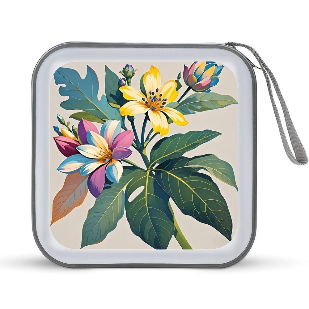 BTCOWZRV Flower Leaf CD Case Hard Plastic 40 Capacity DVD Case Holders Wallet Portable Zipper CD Case DVD Storage Binder Disc Storage Organizer for Car Home Office Travel