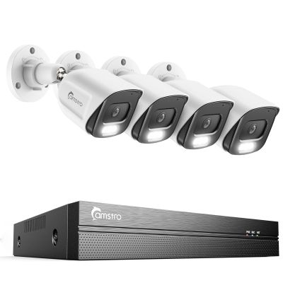 CAMSTRO 4Pcs 5MP PoE Security Camera System with 4K 8CH NVR, AI Human/Vehicle/Pet/Parcel Detection, 100ft Night Vision, H.265+, IP67 Metal Cameras, 24/7 Recording & Remote Access- White, No HDD