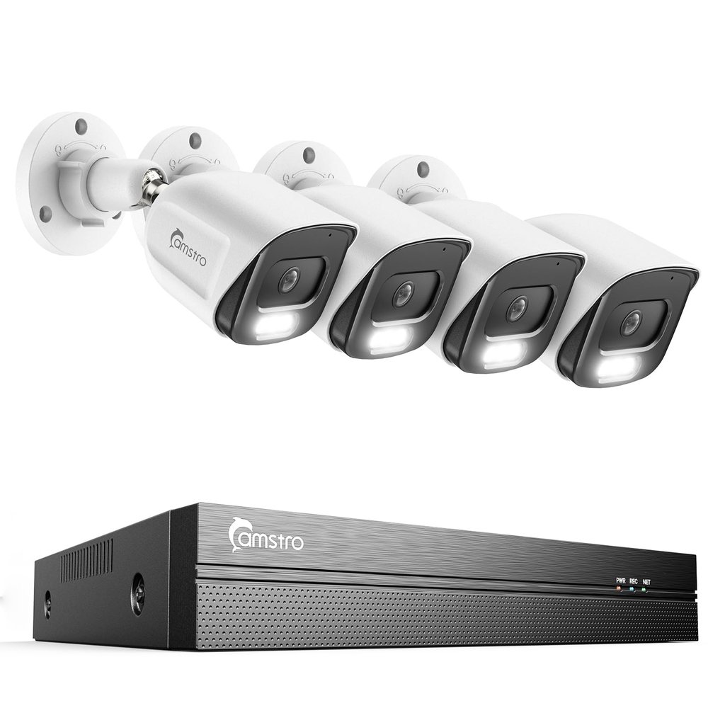 CAMSTRO 4Pcs 5MP PoE Security Camera System with 4K 8CH NVR, AI Human/Vehicle/Pet/Parcel Detection, 100ft Night Vision, H.265+, IP67 Metal Cameras, 24/7 Recording & Remote Access- White, No HDD