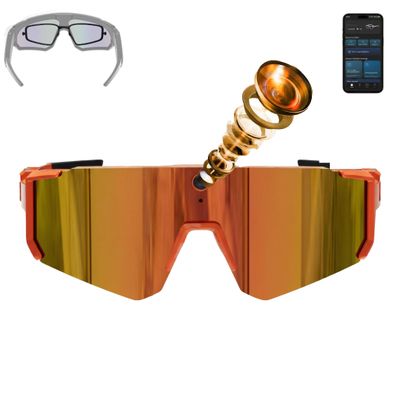 PohuStues Smart Sunglasses with Camera, AI Smart Glasses with Chat GPT, 8MP 1200P HD Anti-Shake Camera Sunglasses for Men and Women, for Outdoor Sports Cycling Hiking Skiing(Orange)