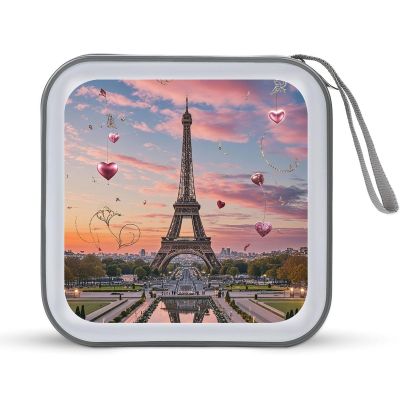BTCOWZRV Romantic Paris Eiffel Tower CD Case Hard Plastic 40 Capacity DVD Case Holders Wallet Portable Zipper CD Case DVD Storage Binder Disc Storage Organizer for Car Home Office Travel