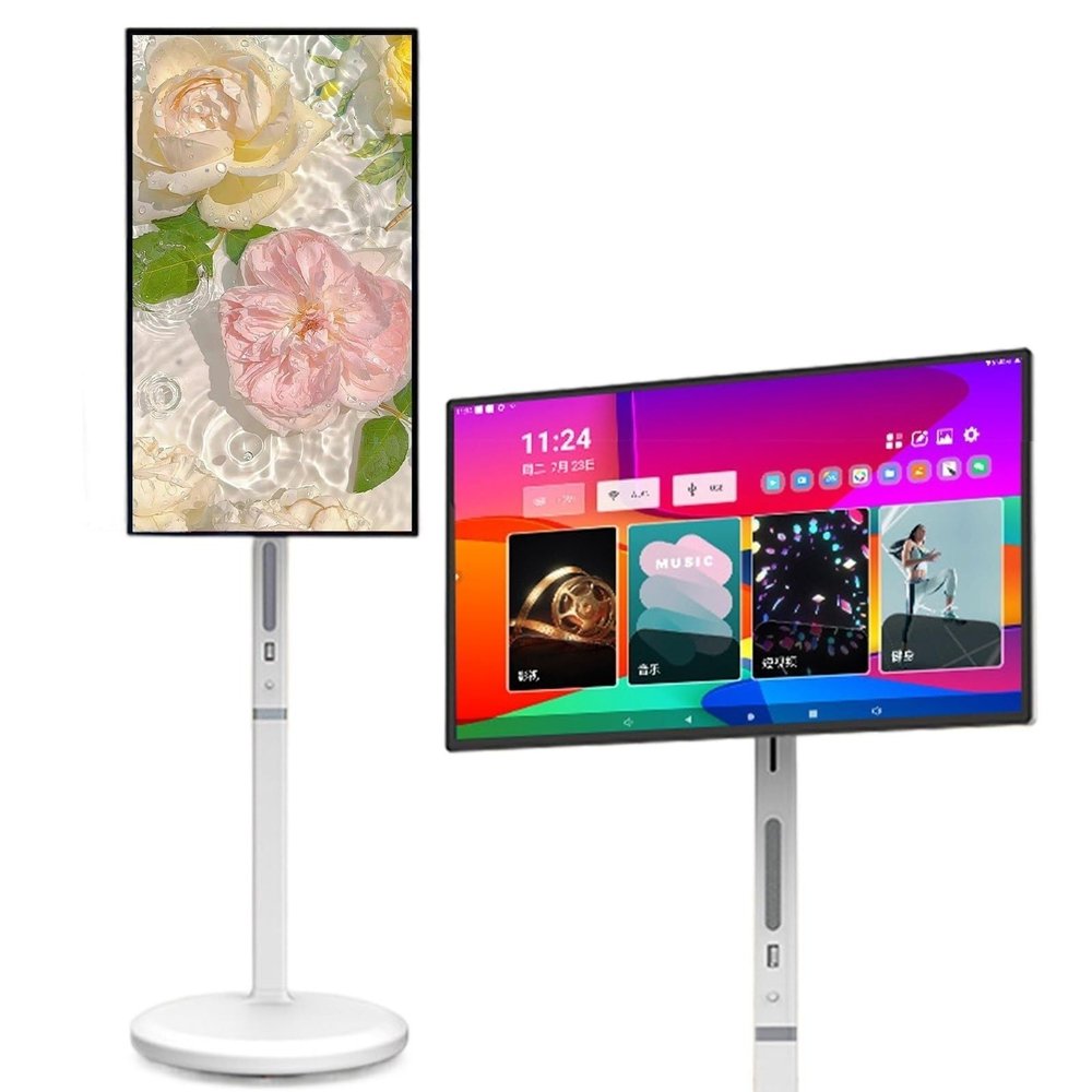 Rolling Smart TV 27/32" Portable 1080p on Wheels Octa Core CPU 128GB Storage Mobile Monitor for Home Office(6+64G,27inch)