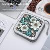 BTCOWZRV Teal Grey And White Floral CD Case Hard Plastic 40 Capacity DVD Case Holders Wallet Portable Zipper CD Case DVD Storage Binder Disc Storage Organizer for Car Home Office Travel view 4