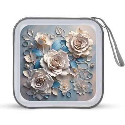 BTCOWZRV Rose Elegant Decorative Floral CD Case Hard Plastic 40 Capacity DVD Case Holders Wallet Portable Zipper CD Case DVD Storage Binder Disc Storage Organizer for Car Home Office Travel