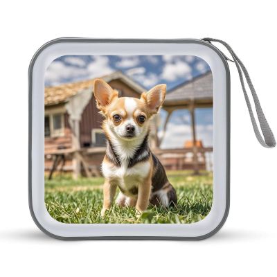 BTCOWZRV Farm Cute Chihuahua CD Case Hard Plastic 40 Capacity DVD Case Holders Wallet Portable Zipper CD Case DVD Storage Binder Disc Storage Organizer for Car Home Office Travel