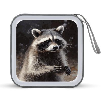 Rrtsmsgh Raccoon CD Case Wallet 40 Capacity, Durable Waterproof Plastic CD/DVD Storage Case with Handle & Zip Closure, Portable DVD Disc Cases for Car, Office, Travel