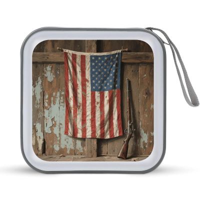 VstaDank Rustic American Flag CD Case Holder 40 Capacity Hard Plastic DVD Case Portable Zipper Disc Storage Organizer Large Storage EVA Protective Blu-ray Wallet for Home Games Disc