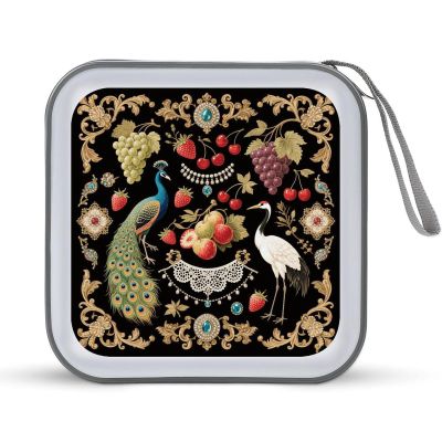 VstaDank Vintage Fruit & Bird Print CD Case Holder 40 Capacity Hard Plastic DVD Case Portable Zipper Disc Storage Organizer Large Storage EVA Protective Blu-ray Wallet for Home Games Disc