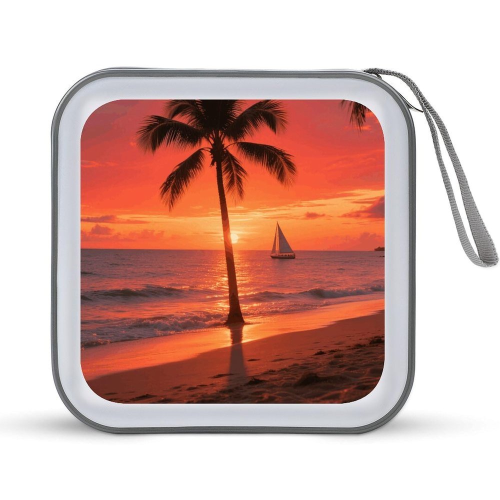 BTCOWZRV TPalm Tree CD Case Hard Plastic 40 Capacity DVD Case Holders Wallet Portable Zipper CD Case DVD Storage Binder Disc Storage Organizer for Car Home Office Travel