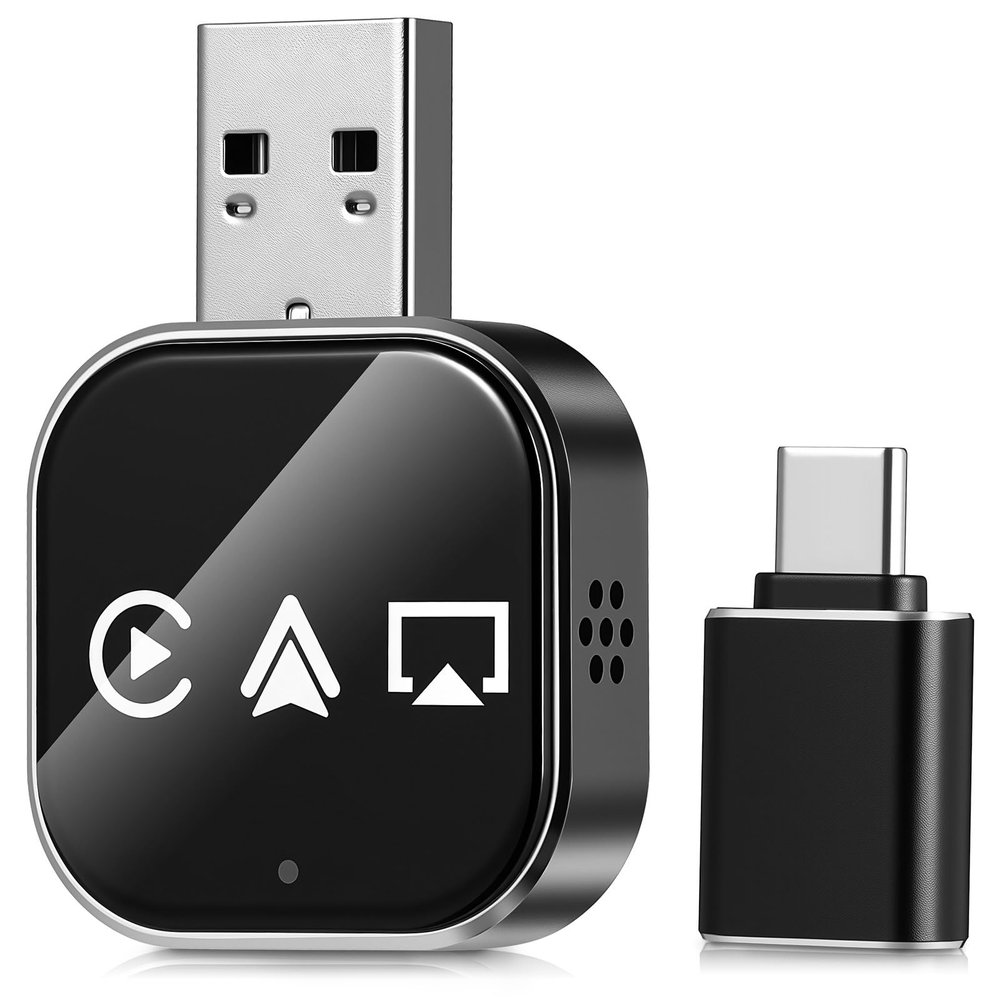 DOITOOL Wireless Car Adapter 3-in-1 Auto Adapter Converts Wired to Wireless USB A to C Connector Plug and Play for Vehicle Phone Connection