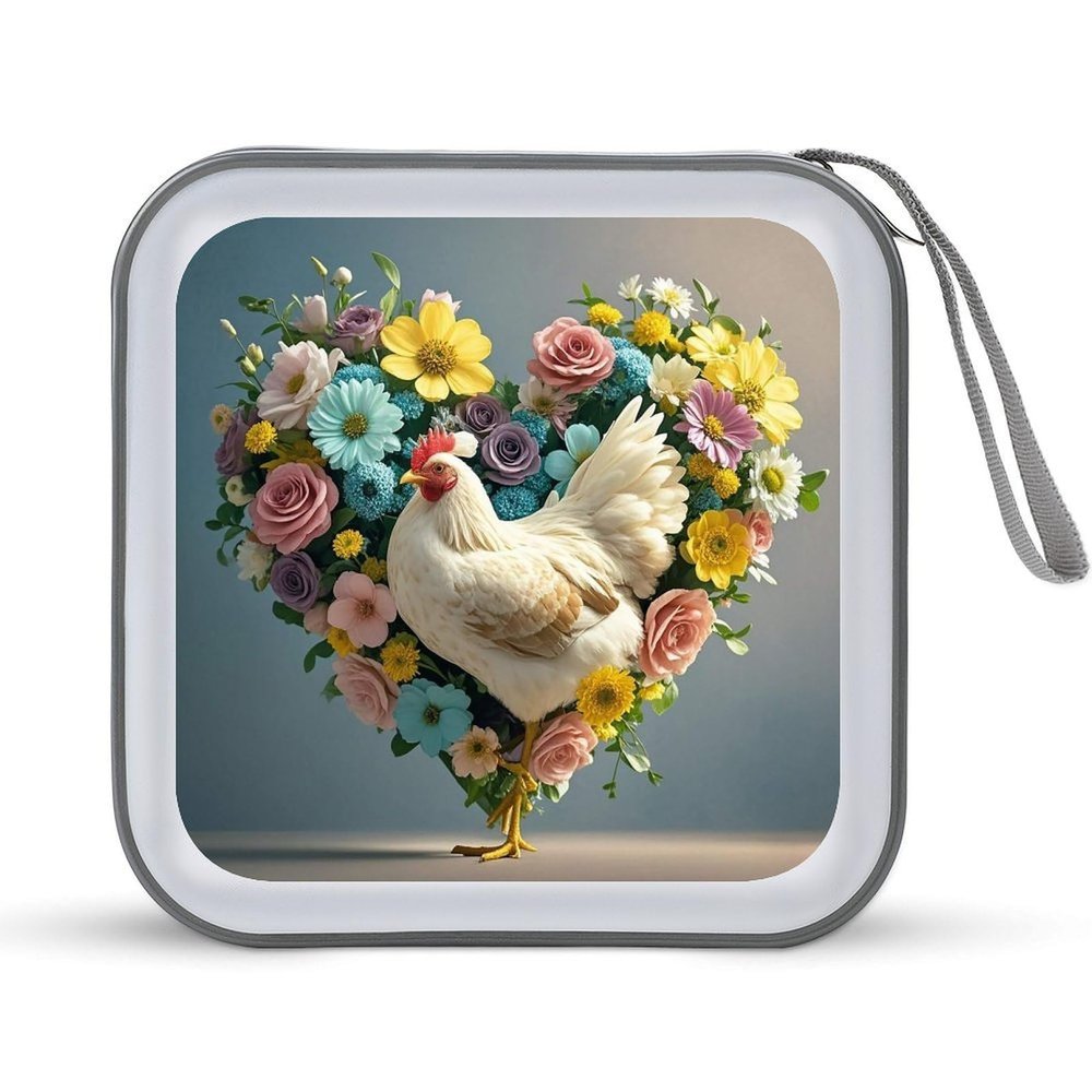 BTCOWZRV Flower Heart Chicken CD Case Hard Plastic 40 Capacity DVD Case Holders Wallet Portable Zipper CD Case DVD Storage Binder Disc Storage Organizer for Car Home Office Travel
