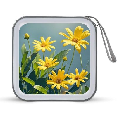 BTCOWZRV Yellow Flowers And Leaves CD Case Hard Plastic 40 Capacity DVD Case Holders Wallet Portable Zipper CD Case DVD Storage Binder Disc Storage Organizer for Car Home Office Travel