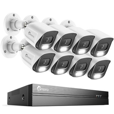 CAMSTRO 8Pcs 5MP PoE Security Camera System with 4K 8CH NVR, AI Human/Vehicle/Pet/Parcel Detection, 100ft Night Vision, H.265+, IP67 Metal Cameras, 24/7 Recording & Remote Access, No HDD- White