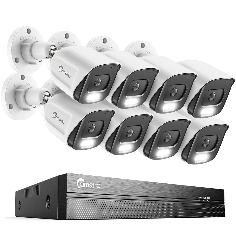 CAMSTRO 8Pcs 5MP PoE Security Camera System with 4K 8CH NVR, AI Human/Vehicle/Pet/Parcel Detection, 100ft Night Vision, H.265+, IP67 Metal Cameras, 24/7 Recording & Remote Access, No HDD- White