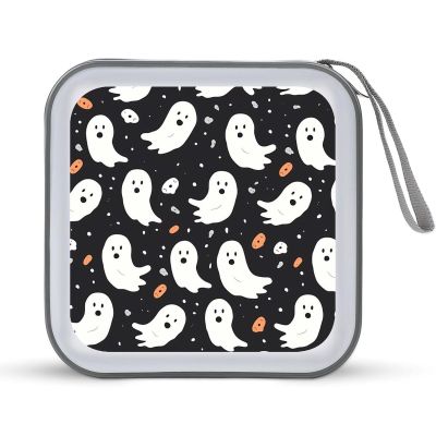 Rrtsmsgh Cute Ghost Halloween Pattern CD Case Wallet 40 Capacity, Durable Waterproof Plastic CD/DVD Storage Case with Handle & Zip Closure, Portable DVD Disc Cases for Car, Office, Travel