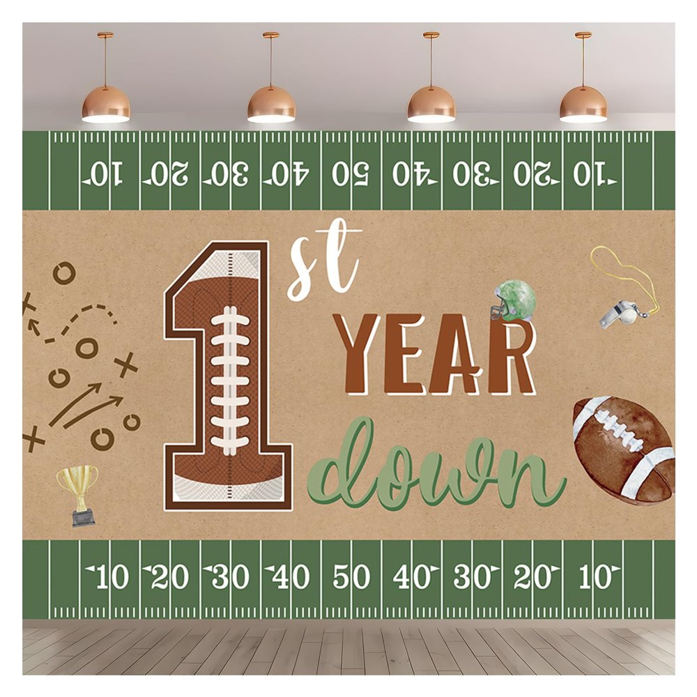 7x5FT 1st Year Down Photo Backdrop Football Boy Happy Birthday Photography Background Banner Polyester Fabric Studio Props Booth Video Shooting Decorations Supplies