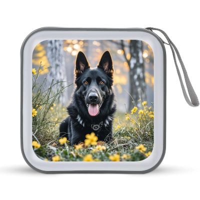 BTCOWZRV Black German Shepherd Dog CD Case Hard Plastic 40 Capacity DVD Case Holders Wallet Portable Zipper CD Case DVD Storage Binder Disc Storage Organizer for Car Home Office Travel