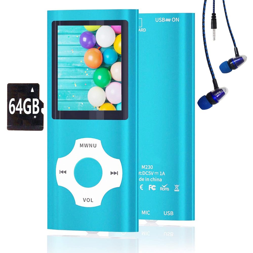 64GB MP3 Player, Hotechs MP3 Music Player with Slim Classic Digital LCD 1.82'' Screen Mini USB Port with FM Radio, Voice Record