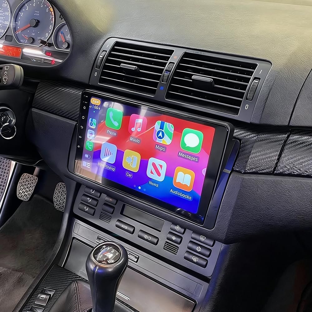 4+64G Double Din Car Stereo for 3 Series 325i 330i M3 E46 1998-2006 Radio Upgrade 4 Core 9 Inch Touch Screen Radio Android 14 Radio with Wireless Carplay Android Auto Bluetooth GPS Backup Camera WiFi
